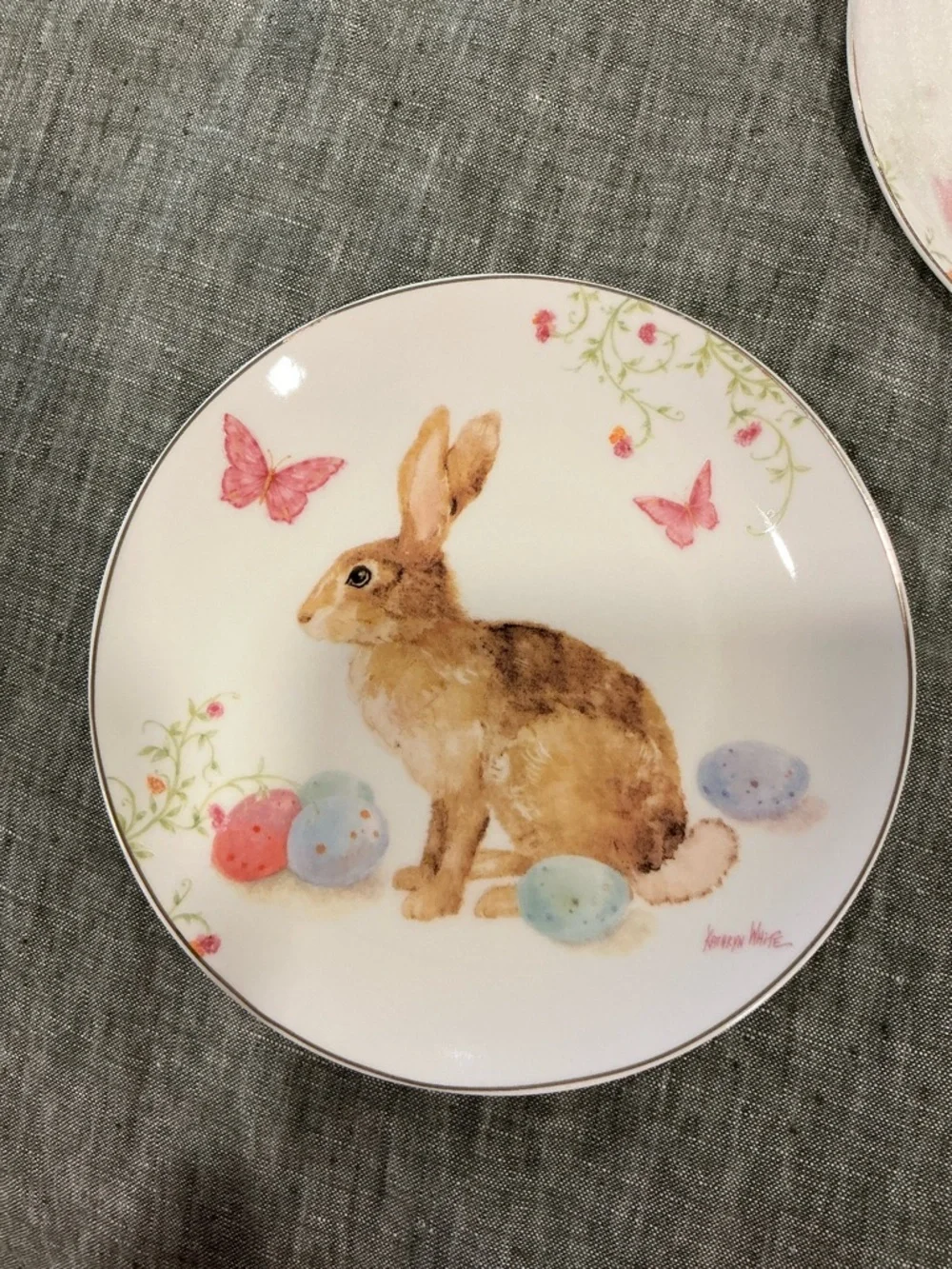 Kathryn White Easter Bunny Porcelain Plates Set of 4 NWT 6” Spring